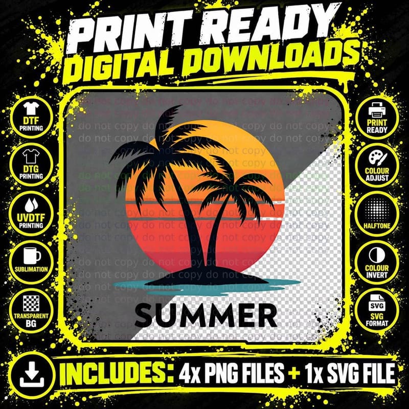 Peaceful Summer Evening Tropical Island Sunset Palm Png SVG Digital Bundle