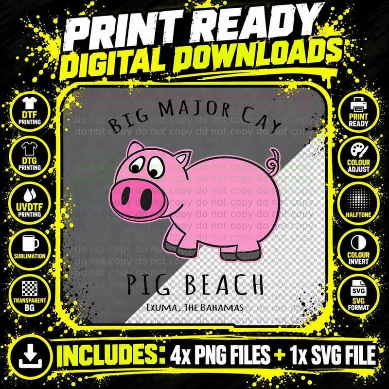 Pig Beach Island, Exuma, Bahamas -Big Major Cay T-Shirt Png SVG Digital Bundle