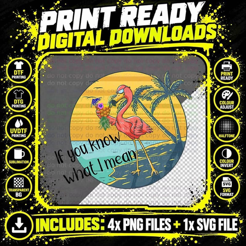 Pineapple Drinking Flamingo T-Shirt Png SVG Digital Bundle