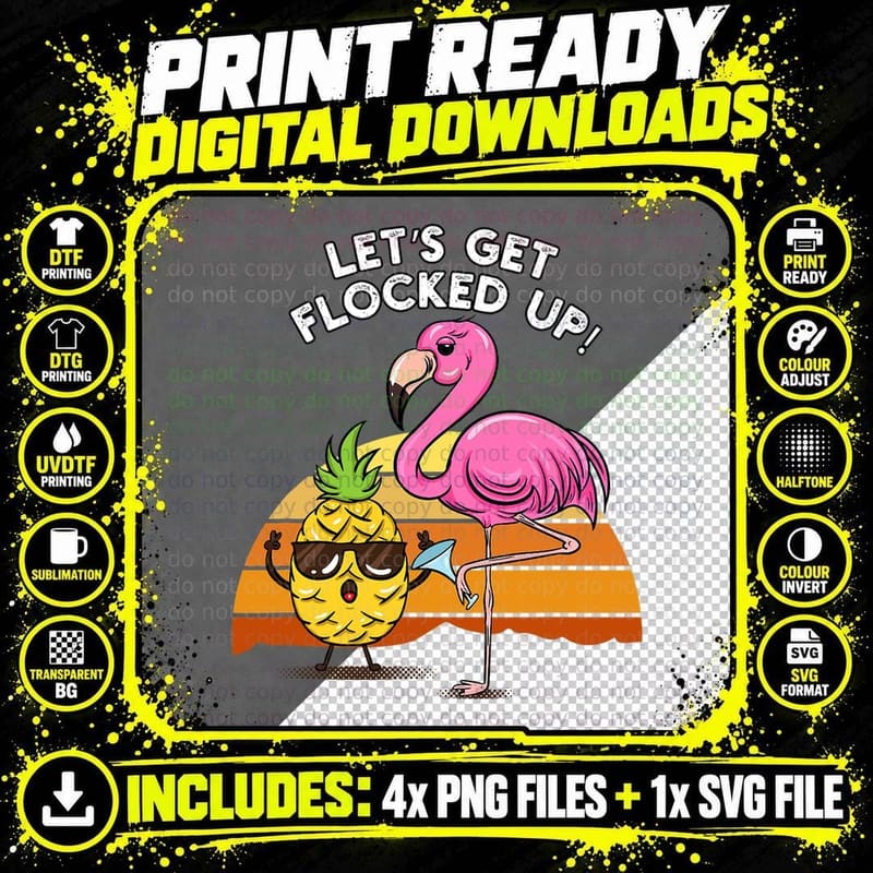 Pineapple Flamingo Party T-Shirt, Hawaiian Summer Vibes Png SVG Digital Bundle