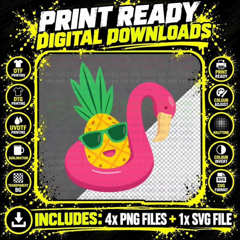 Pineapple Flamingo Pool Float T-Shirt Png SVG Digital Bundle