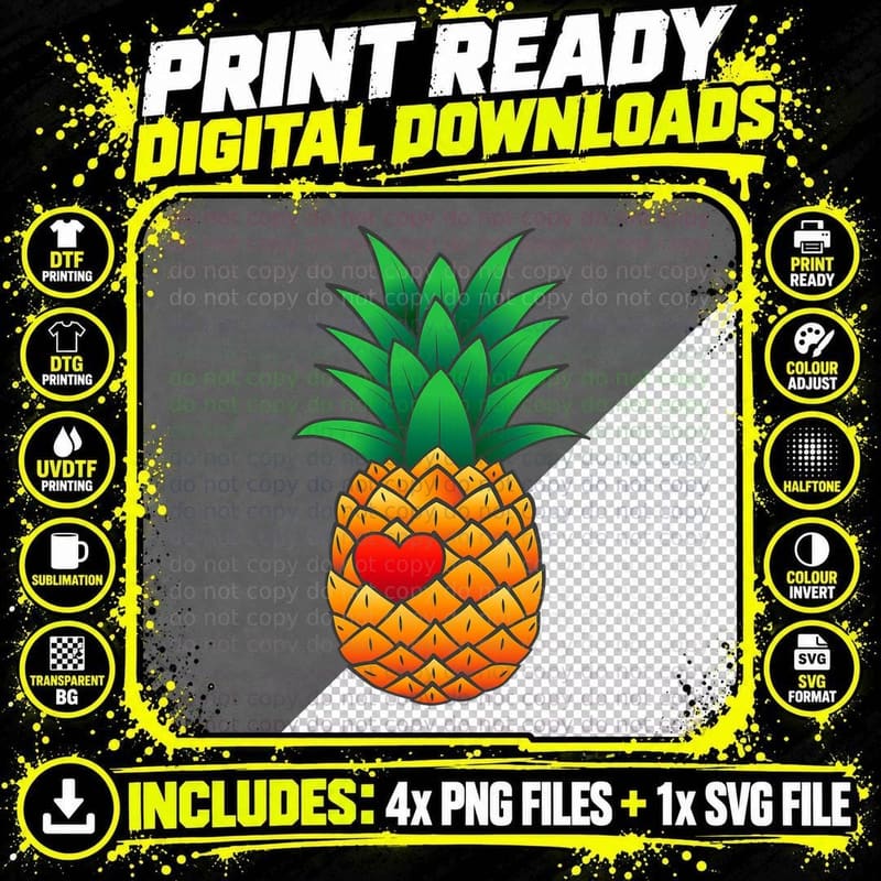 Pineapple Heart - I Love Pineapples - Cute Vacation Png SVG Digital Bundle