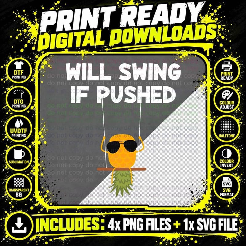 Pineapple Swinger T-Shirt, Summer Vibes, Vacation Fun Png SVG Digital Bundle