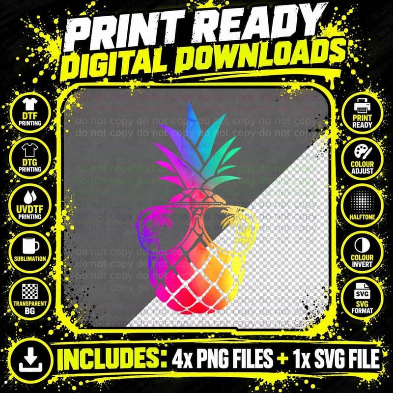 Pineapple T-Shirt, Tropical Summer Vibes Png SVG Digital Bundle