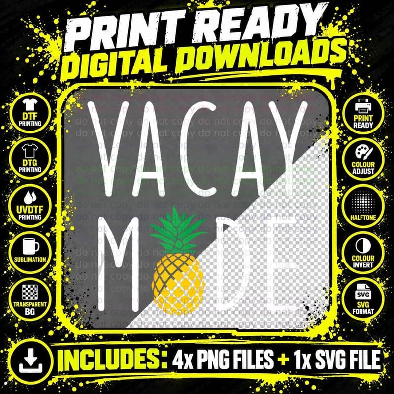 Pineapple Vacay Mode on Aloha Hawaii Beach Vacation Png SVG Digital Bundle