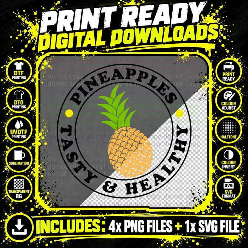 Pineapples Tasty Exotic Fruit T-Shirt Png SVG Digital Bundle