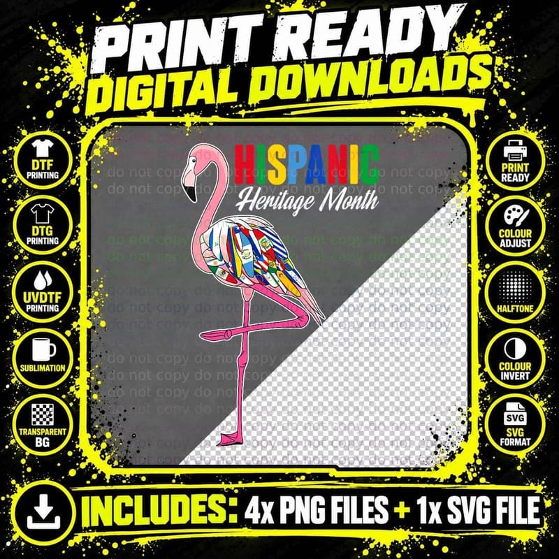 Pink Flamingo Latinx Countries Flag Hispanic Heritage Png SVG Digital Bundle