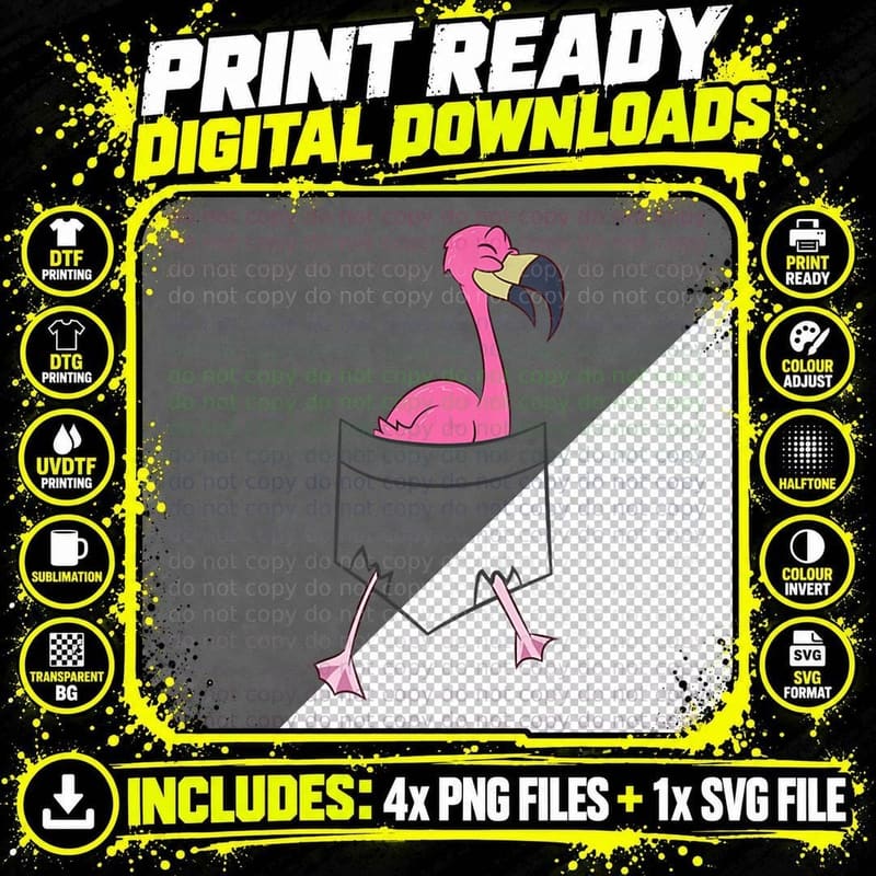 Pink Flamingo in the Pocket Flamingo in Pocket Flamingo Png SVG Digital Bundle