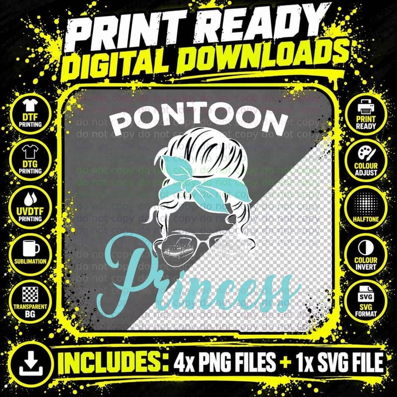Pontoon Princess T-Shirt, Nautical Summer Style Png SVG Digital Bundle