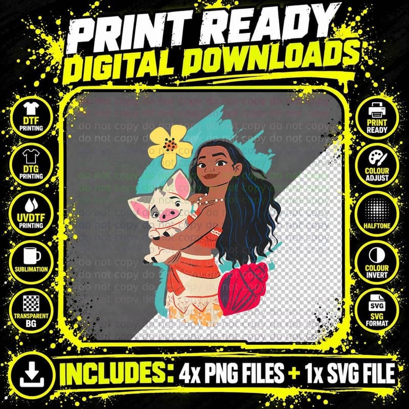 Princess Island Princess and Pua Seashell Png SVG Digital Bundle