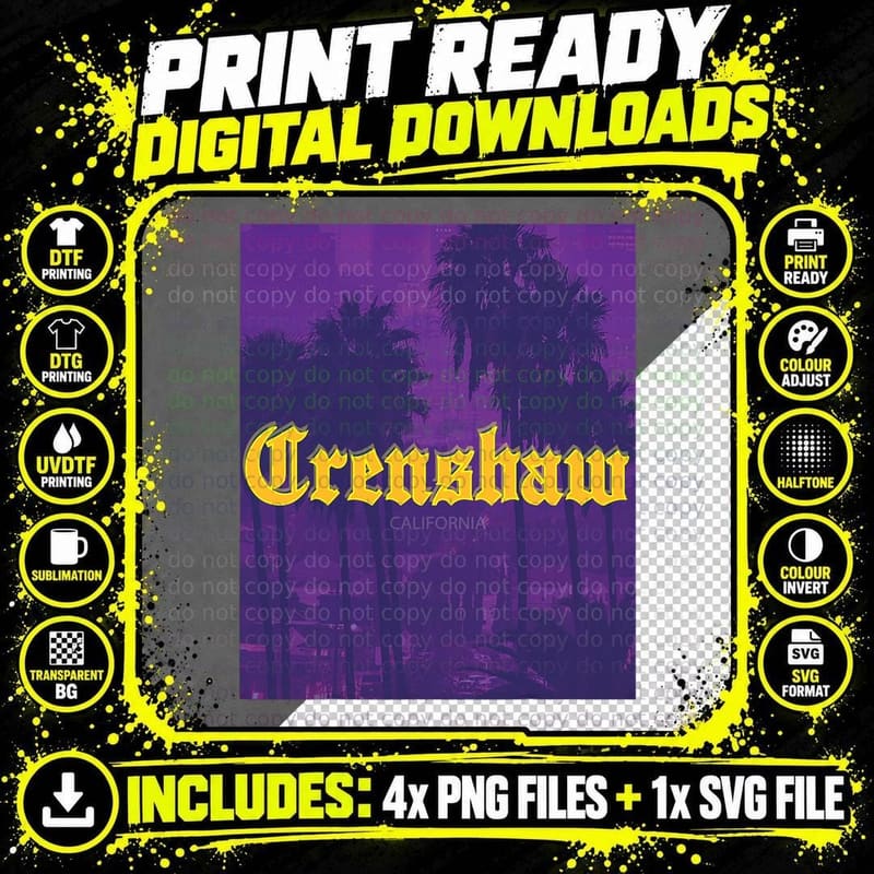 Purple Gold Crenshaw South LA Los Angeles Palm Tree Png SVG Digital Bundle