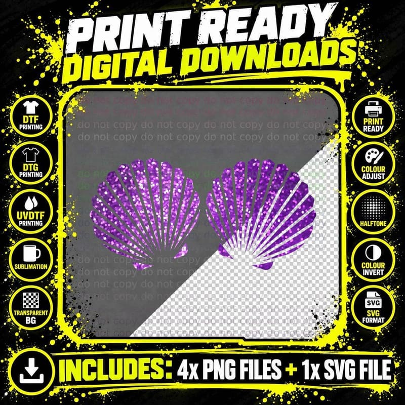 Purple Violet Mermaid Shell Bra Summer Vibes Png SVG Digital Bundle