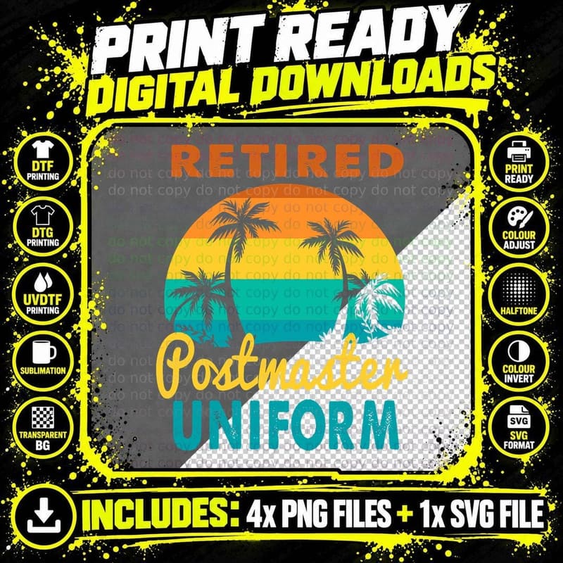 Retired Postmaster Uniform Tropical Island Retirement Png SVG Digital Bundle