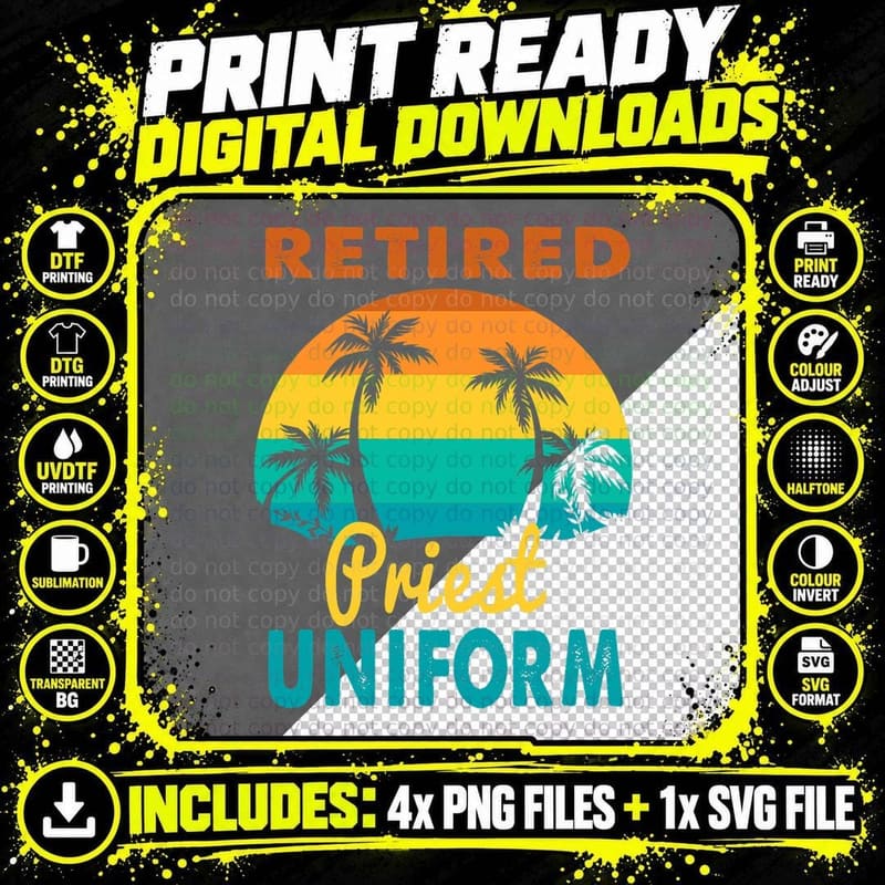 Retired Priest Uniform Tropical Island Retirement T-Shirt Png SVG Digital Bundle