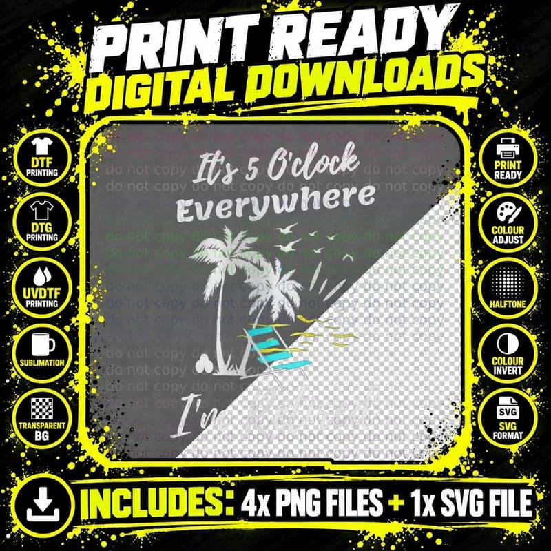 Retirement It's 5 O'clock Everywhere I'm Retired Summer Png SVG Digital Bundle