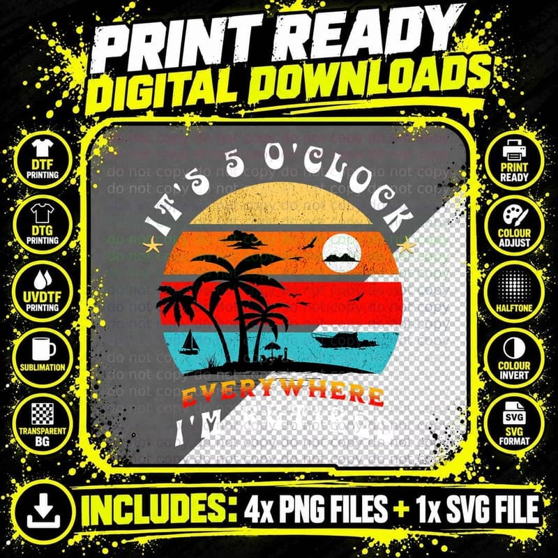 Retirement Sunset Palm Tree T-Shirt, Retirement Theme Png SVG Digital Bundle
