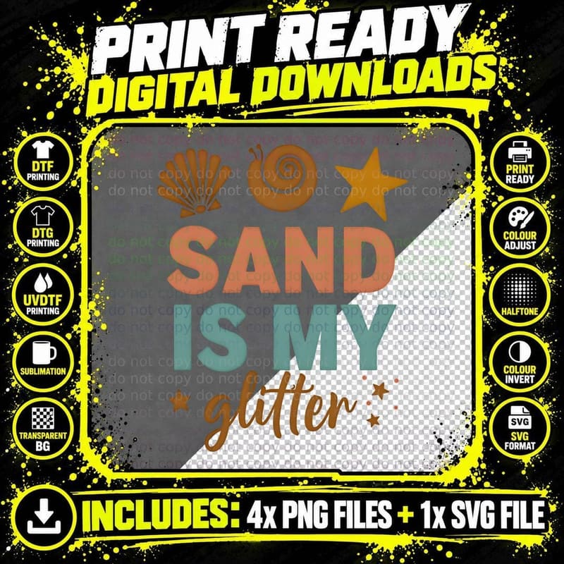 Sand Is My Glitter Seashell Snail Star Beach Lover Png SVG Digital Bundle