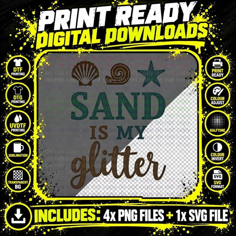 Sand Is My Glitter Seashell Snail Star Beach Vacation Png SVG Digital Bundle
