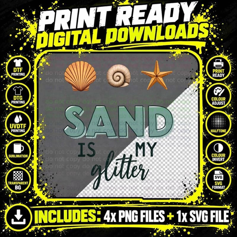 Sand Is My Glitter Seashell Starfish Ocean Beach Lover Png SVG Digital Bundle