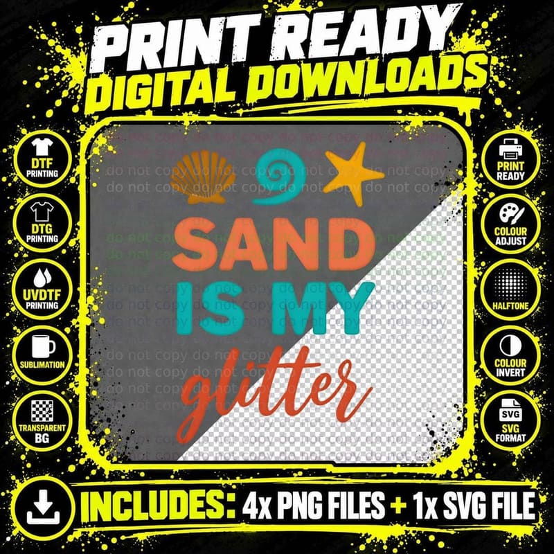 Sand Is My Glitter Seashell Starfish Ocean Summer T-Shirt Png SVG Digital Bundle