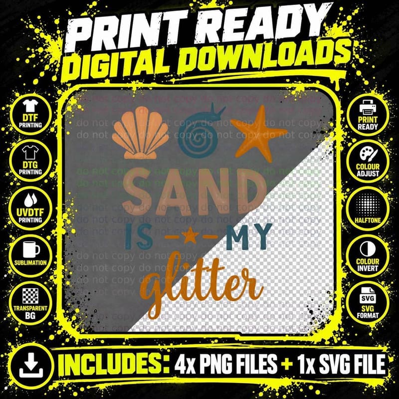 Sand Is My Glitter Seashell Starfish Snail Ocean Beach Png SVG Digital Bundle
