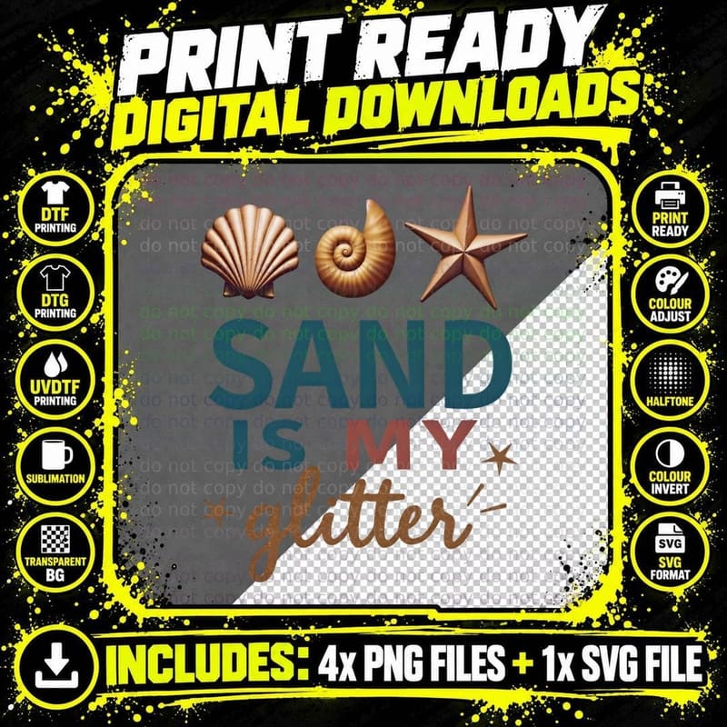 Sand Is My Glitter Shell Star Amonite Ocean Beach Png SVG Digital Bundle