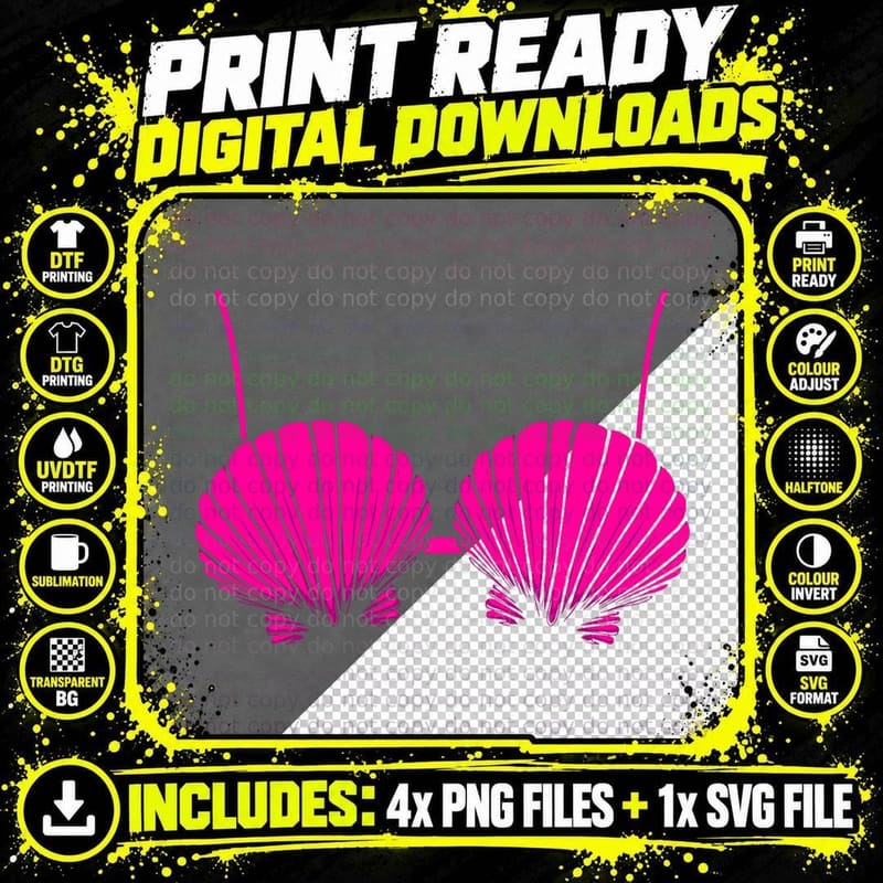 Seashell Mermaid Bra T-Shirt, Nautical Summer Fashion Png SVG Digital Bundle