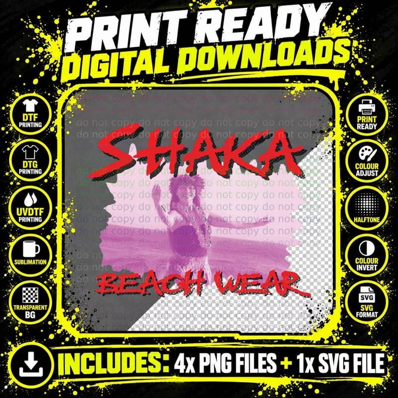 Shaka Beach Wear T-Shirt Png SVG Digital Bundle
