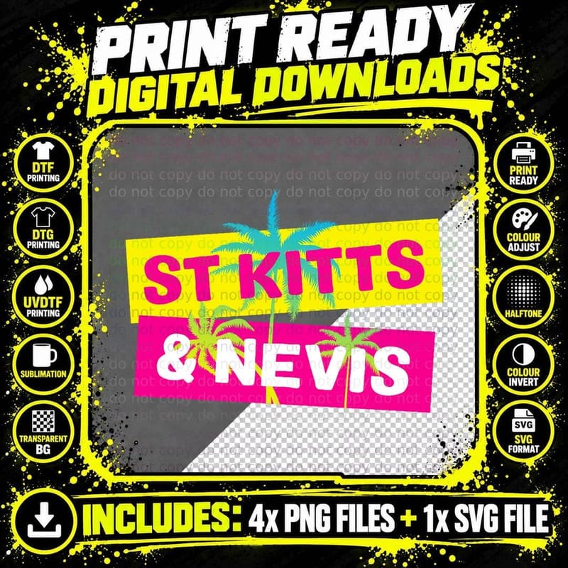 St Kitts and Nevis Vacation Souvenir Palm Trees Cruise Png SVG Digital Bundle