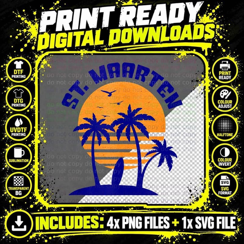 St. Maarten Beach Surfing Travel Souvenir Gift Lover Png SVG Digital Bundle