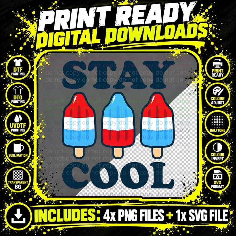 Stay Cool Rocket Pop Red White and Blue Popsicle Summer Png SVG Digital Bundle