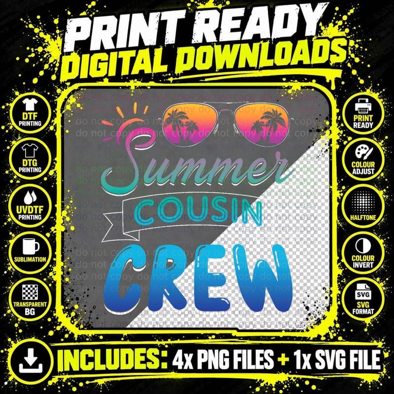Summer Cousin Crew Beach Cruise Sunglasses Family Png SVG Digital Bundle