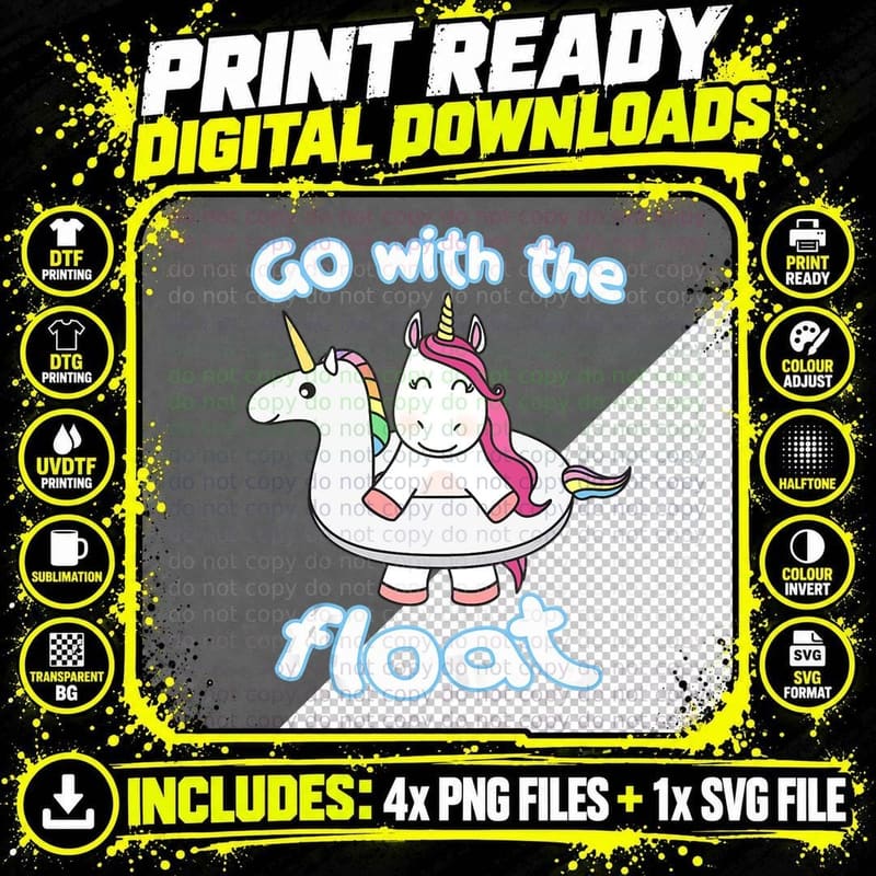 Summer Unicorn Party- Go with the Float Gift Lover Fan Png SVG Digital Bundle
