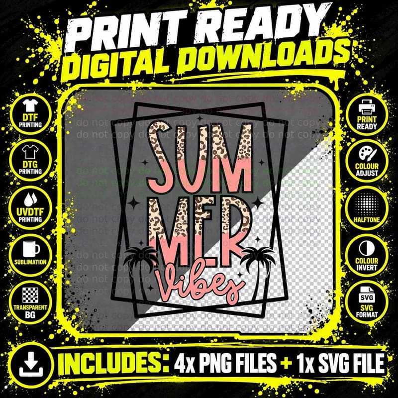 Summer Vibes Leopard Hello Summer Vacation Family Men Png SVG Digital Bundle