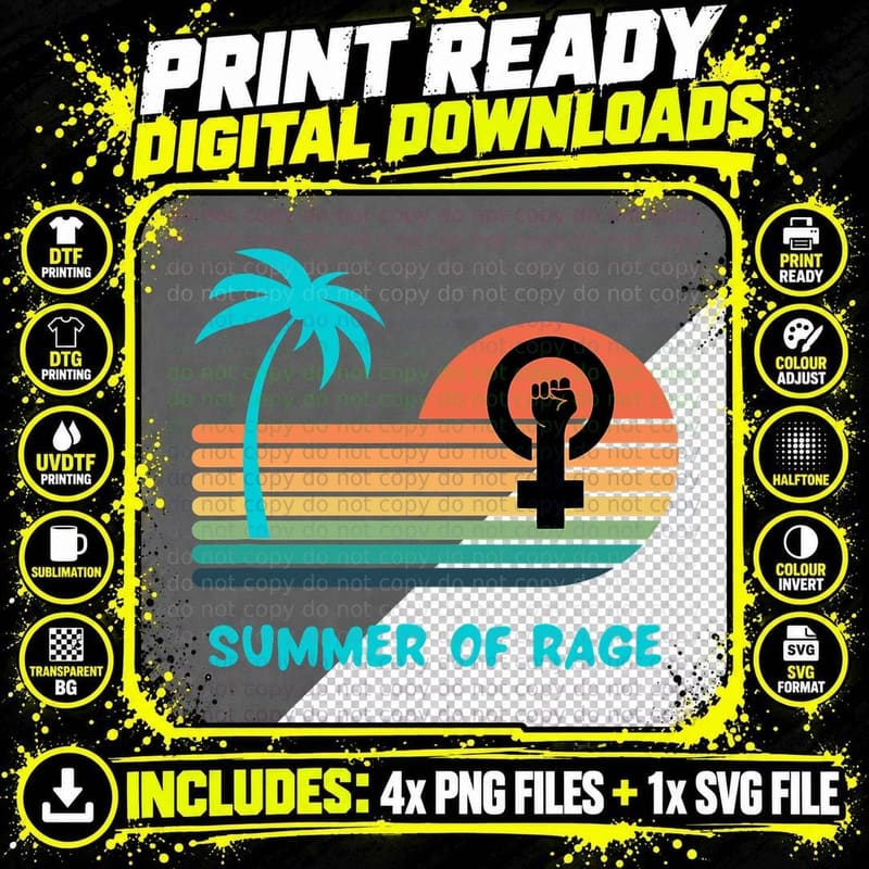 Summer of Rage Rainbow Rights Feminism Pro Choice T-Shirt Png SVG Digital Bundle