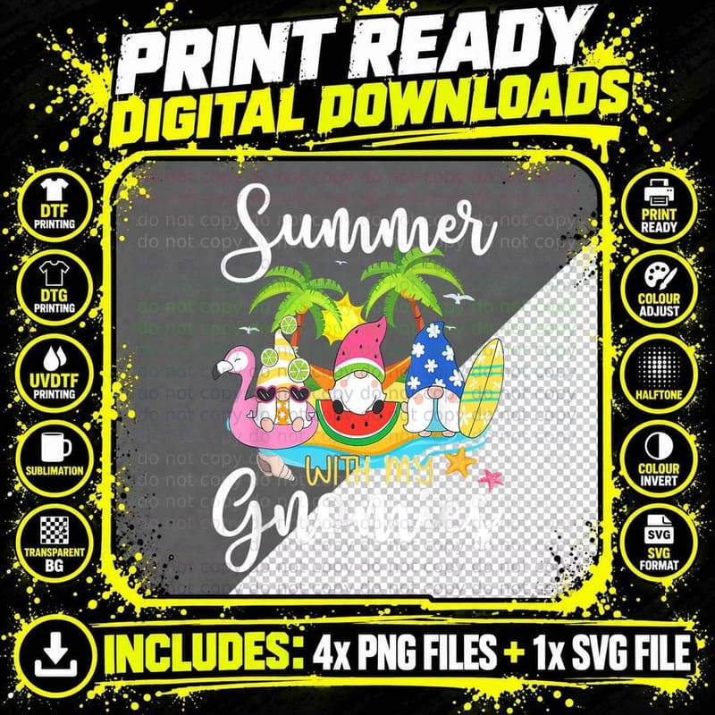 Summer with My Gnomies Cute Garden Gnomes Family Png SVG Digital Bundle