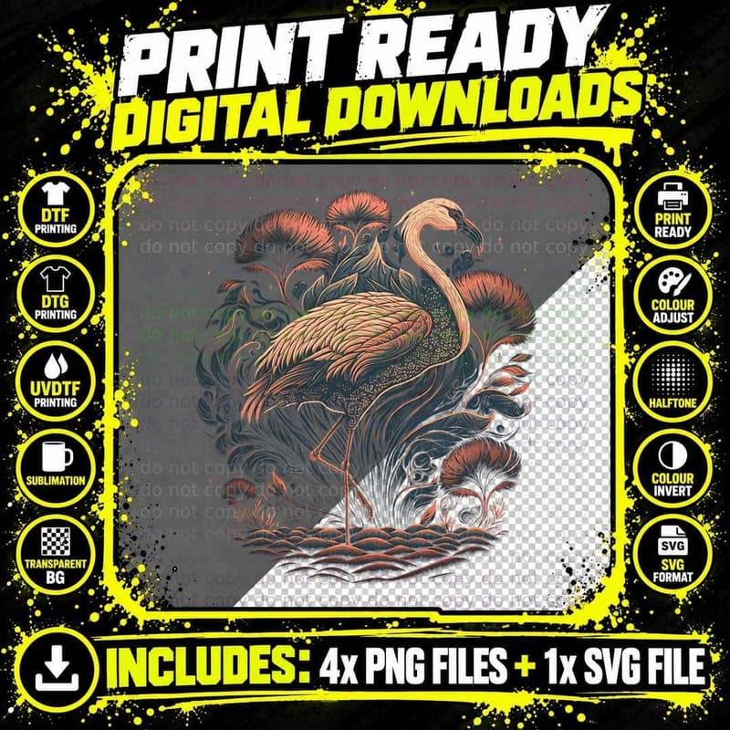 Surrealism Japanese Painting Flamingo T-Shirt Png SVG Digital Bundle