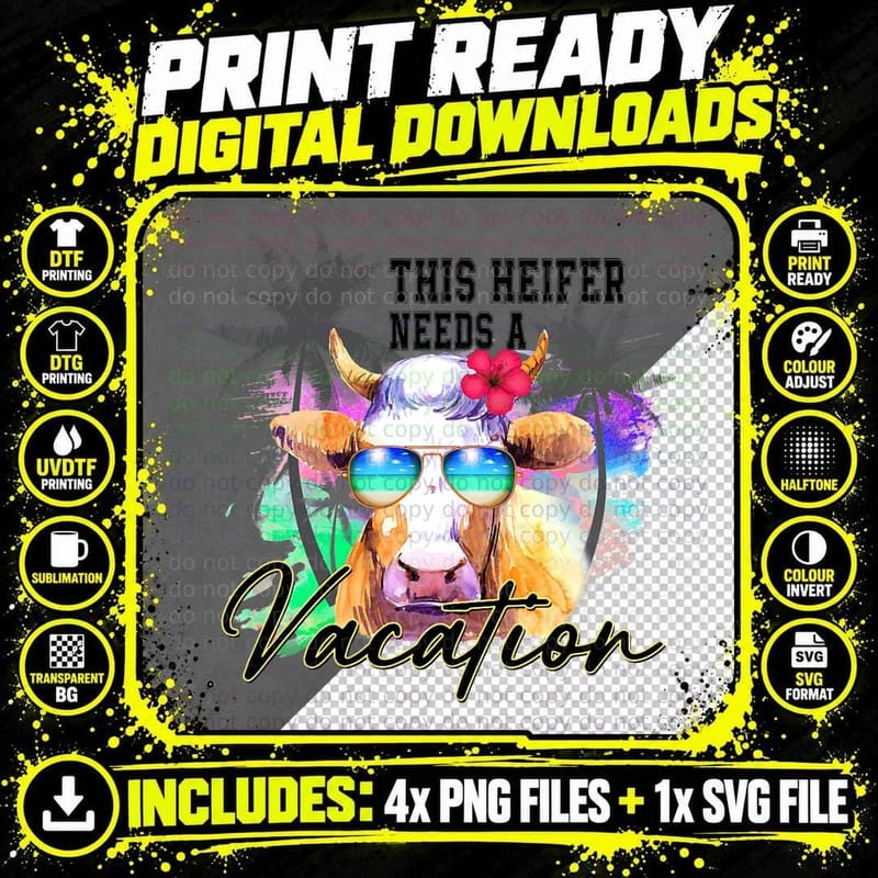 This Heifer Needs Vacation Farm Girl Summer Beach Vacay Png SVG Digital Bundle