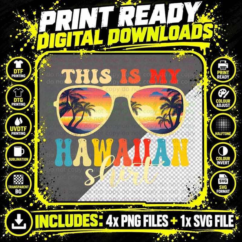 This Is My Hawaiian Shirt Summer Vacation T-Shirt Png SVG Digital Bundle