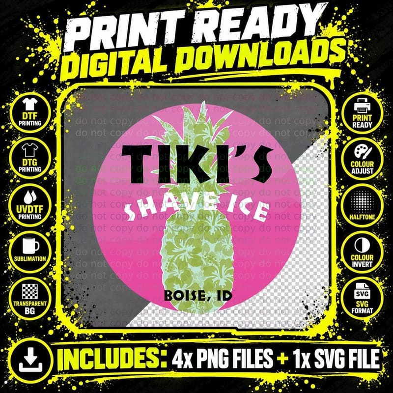 Tiki's Snow Cone Shave Ice Pineapple Summer Shirt T-Shirt Png SVG Digital Bundle