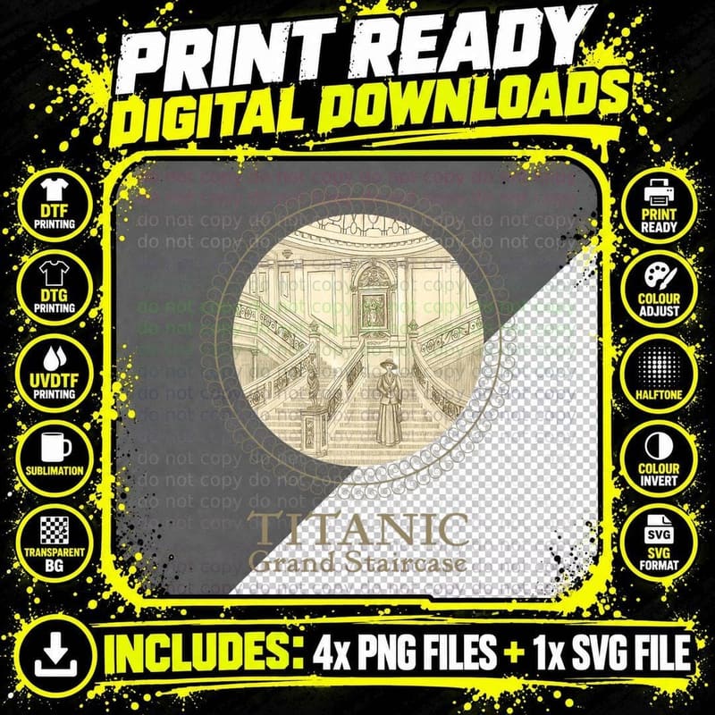 Titanic Grand Staircase Drawing Cruise Ship Ocean Queen Png SVG Digital Bundle