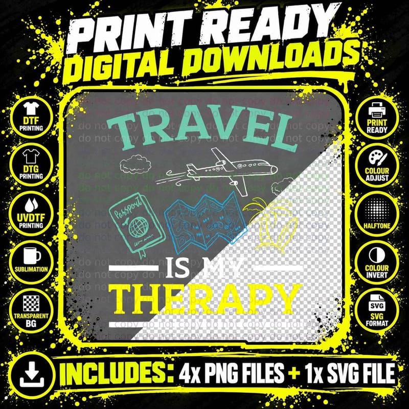 Travel Is My Therapy Summer Getaway Vacationing Tourist Png SVG Digital Bundle