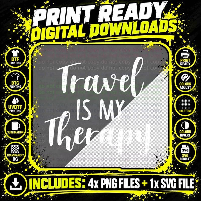 Travel Is My Therapy Wanderlust Traveling Vacation Beach Png SVG Digital Bundle