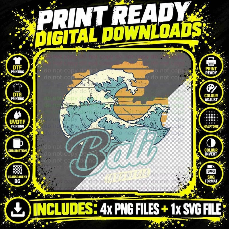 Travel Ocean Waves Vacation Bali Indonesia Gift Lover Png SVG Digital Bundle