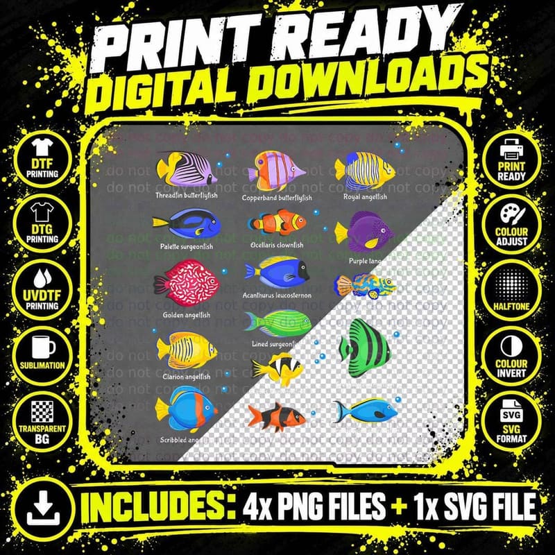 Tropical Fish Species Chart T-Shirt Png SVG Digital Bundle