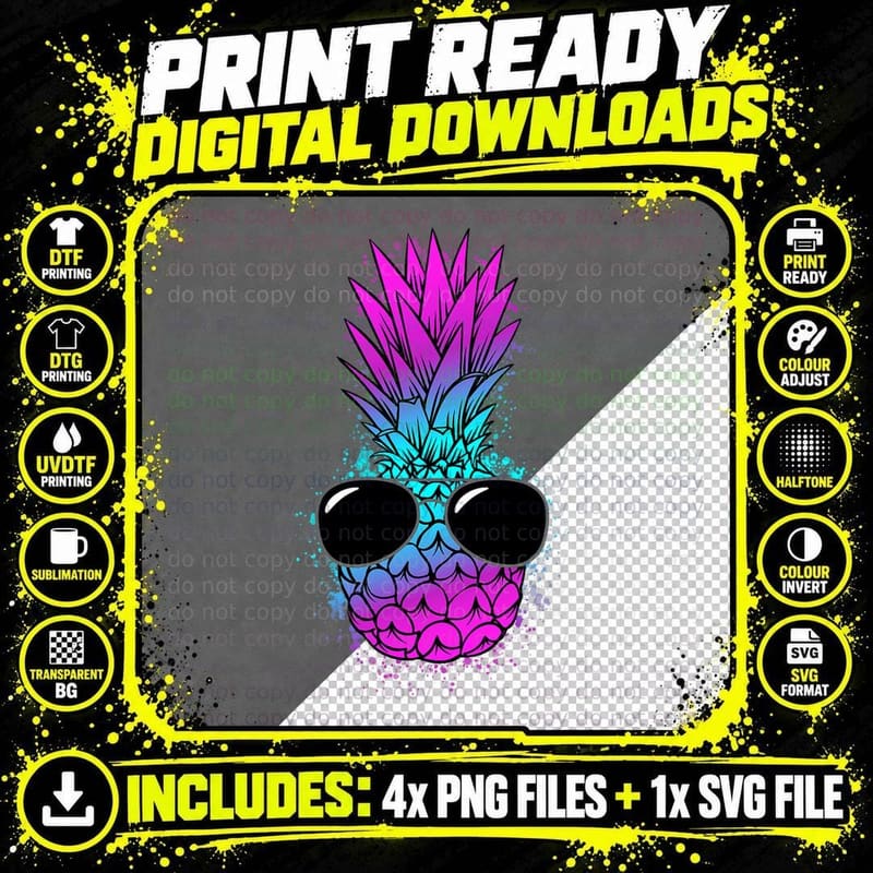 Tropical Hawaiian Pineapple Sunglasses Aloha Hawaii Png SVG Digital Bundle
