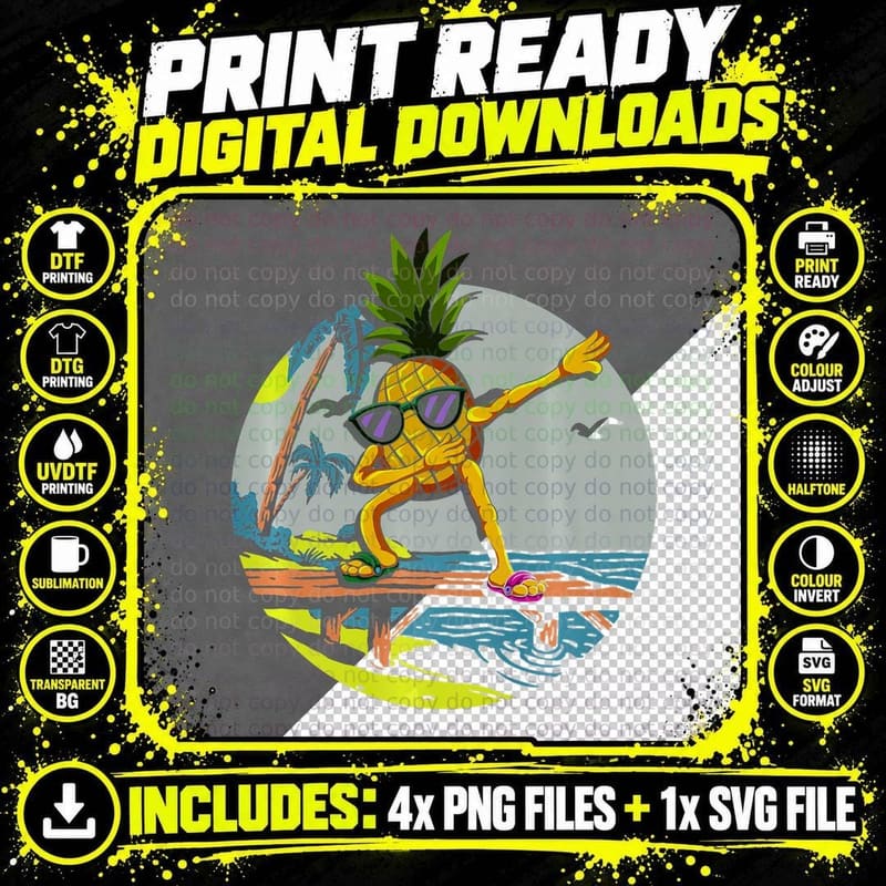 Tropical Summer Beach Palm Trees Fruit Dabbing Pineapple Png SVG Digital Bundle