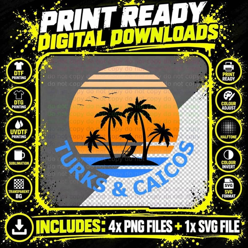 Turks & Caicos Travel, Turks and Caicos Holiday Vacation Png SVG Digital Bundle