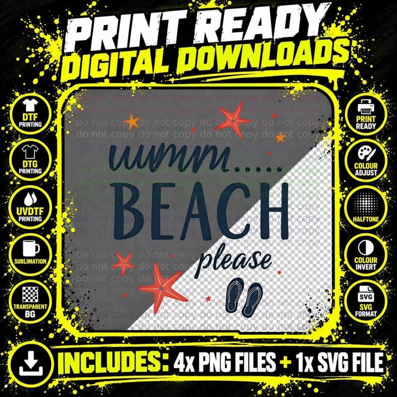 Ummm Beach Please Flip-Flops Starfish Diamond Beach Png SVG Digital Bundle