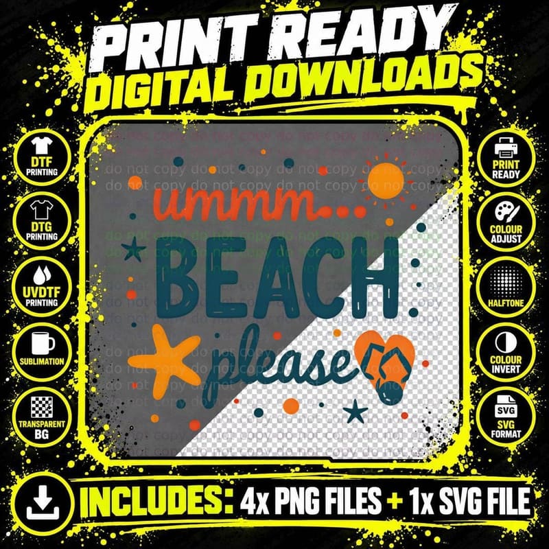 Ummm Beach Please Sun Starfish Palm Tree Heart T-Shirt Png SVG Digital Bundle